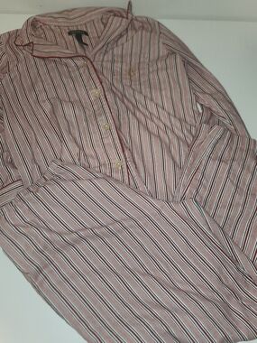 Lauren Ralph Lauren Red and White Striped Pajama Set with Navy Accents